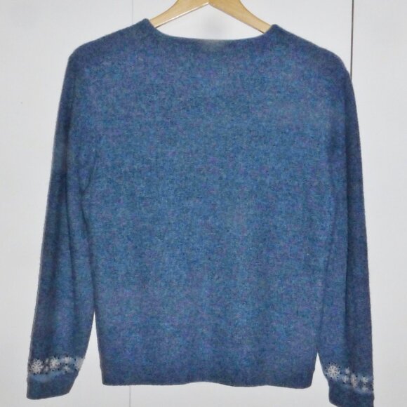 Vintage Woolrich 100% Lambs Wool Embroidered Sweater Indigo Heather Ski Deer LG - Picture 5 of 8